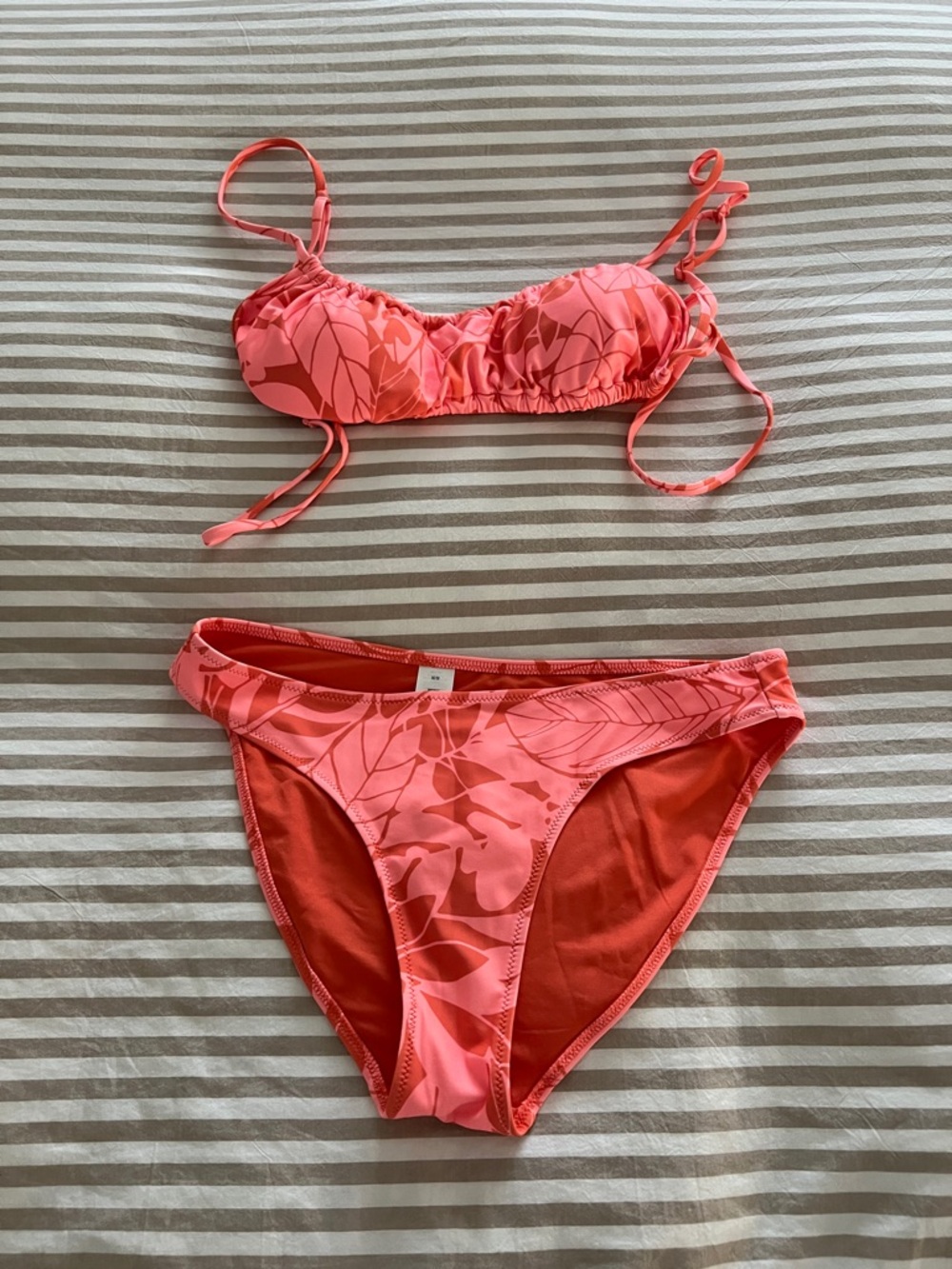 aerie Coral Pink Tropical Print Bikini Set